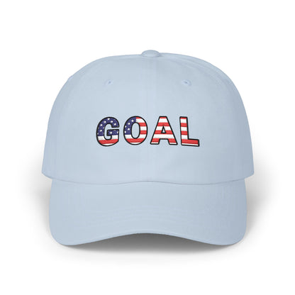 GOAL American Flag Embroidered Dad Hat, USA Soccer Fan Cap, Adjustable Cap