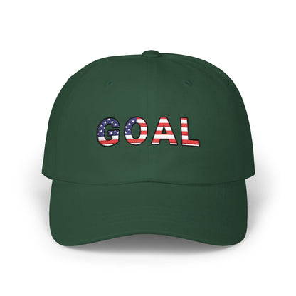 GOAL American Flag Embroidered Dad Hat, USA Soccer Fan Cap, Adjustable Cap