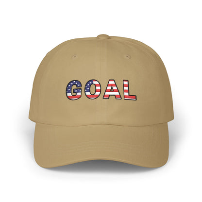 GOAL American Flag Embroidered Dad Hat, USA Soccer Fan Cap, Adjustable Cap