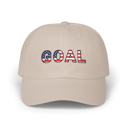 GOAL American Flag Embroidered Dad Hat, USA Soccer Fan Cap, Adjustable Cap