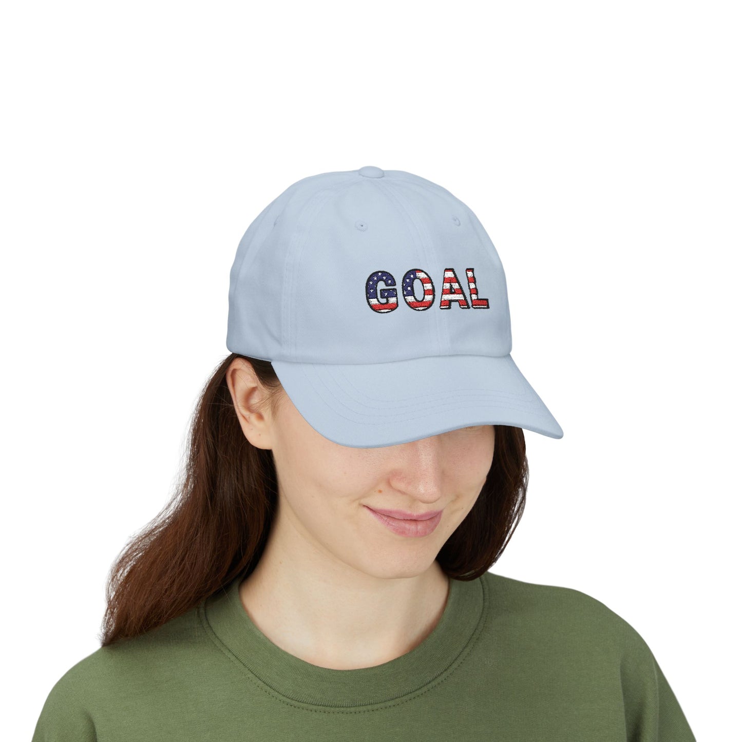 GOAL American Flag Embroidered Dad Hat, USA Soccer Fan Cap, Adjustable Cap