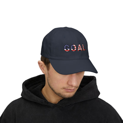 GOAL American Flag Embroidered Dad Hat, USA Soccer Fan Cap, Adjustable Cap