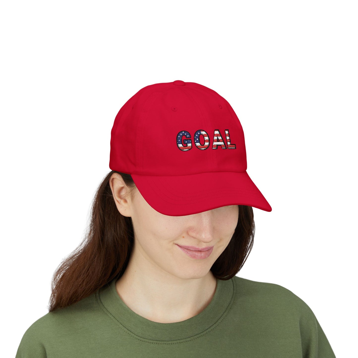 GOAL American Flag Embroidered Dad Hat, USA Soccer Fan Cap, Adjustable Cap