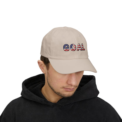 GOAL American Flag Embroidered Dad Hat, USA Soccer Fan Cap, Adjustable Cap