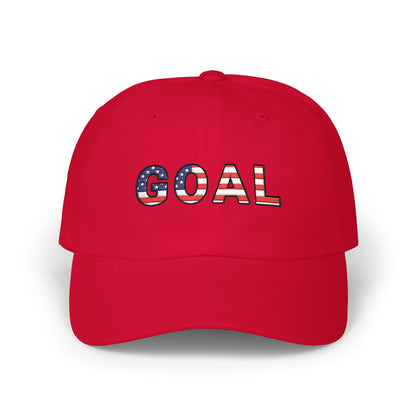 GOAL American Flag Embroidered Dad Hat, USA Soccer Fan Cap, Adjustable Cap
