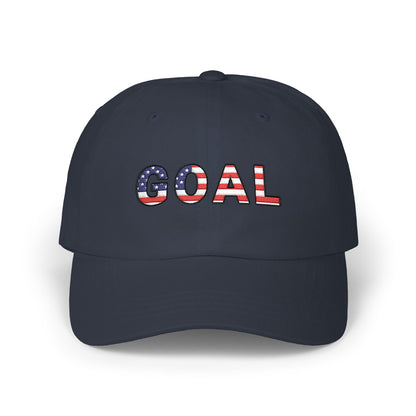GOAL American Flag Embroidered Dad Hat, USA Soccer Fan Cap, Adjustable Cap
