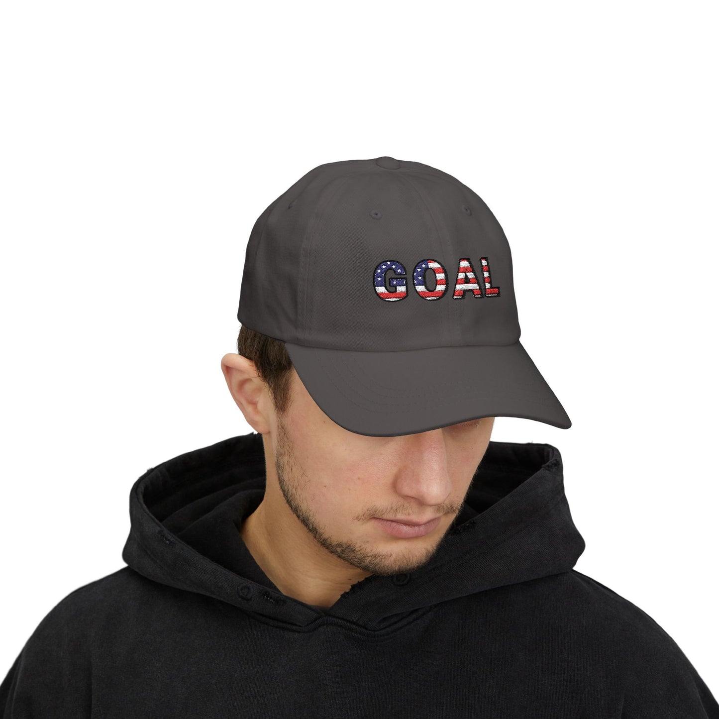 GOAL American Flag Embroidered Dad Hat, USA Soccer Fan Cap, Adjustable Cap