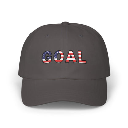 GOAL American Flag Embroidered Dad Hat, USA Soccer Fan Cap, Adjustable Cap