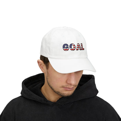 GOAL American Flag Embroidered Dad Hat, USA Soccer Fan Cap, Adjustable Cap