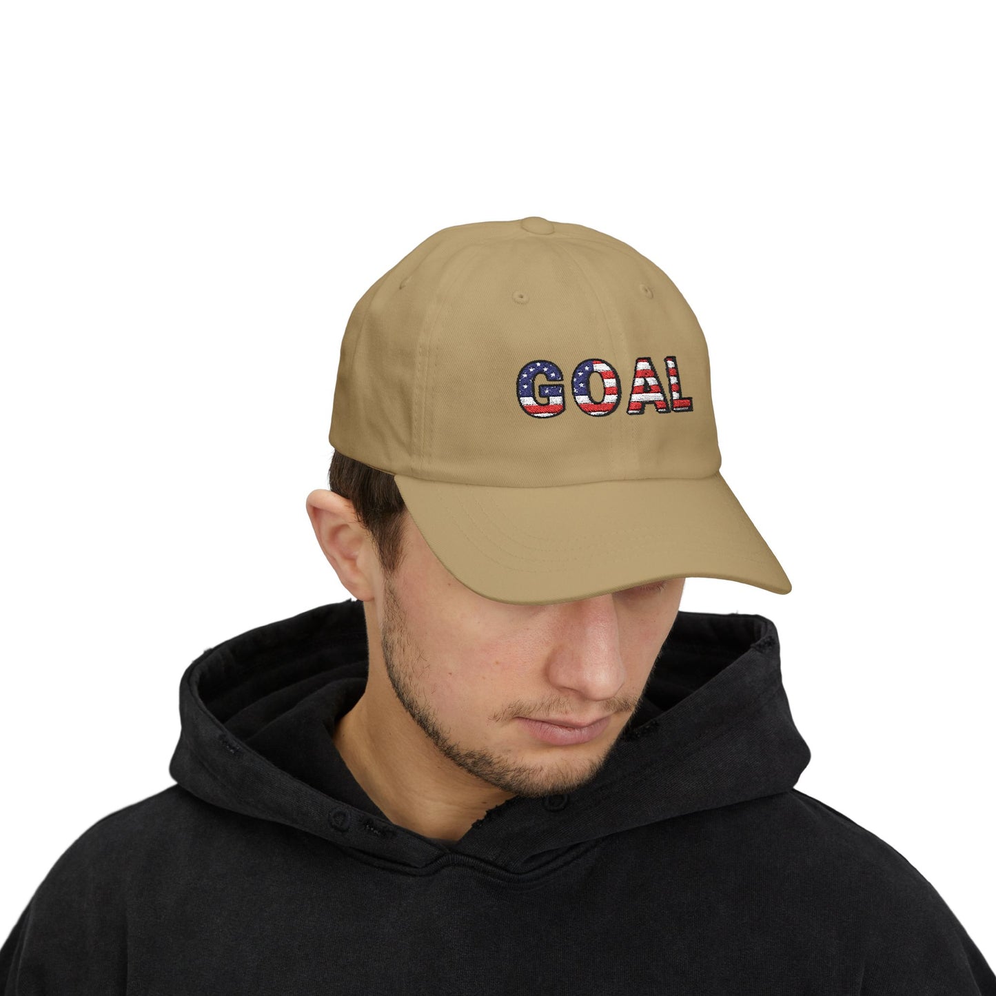 GOAL American Flag Embroidered Dad Hat, USA Soccer Fan Cap, Adjustable Cap