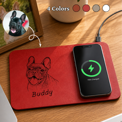 Custom Photo Bold Sketch Pet Portrait Pet Lovers - Personalized Leather Charging Mat - Size 10.2 x 7.5 inches