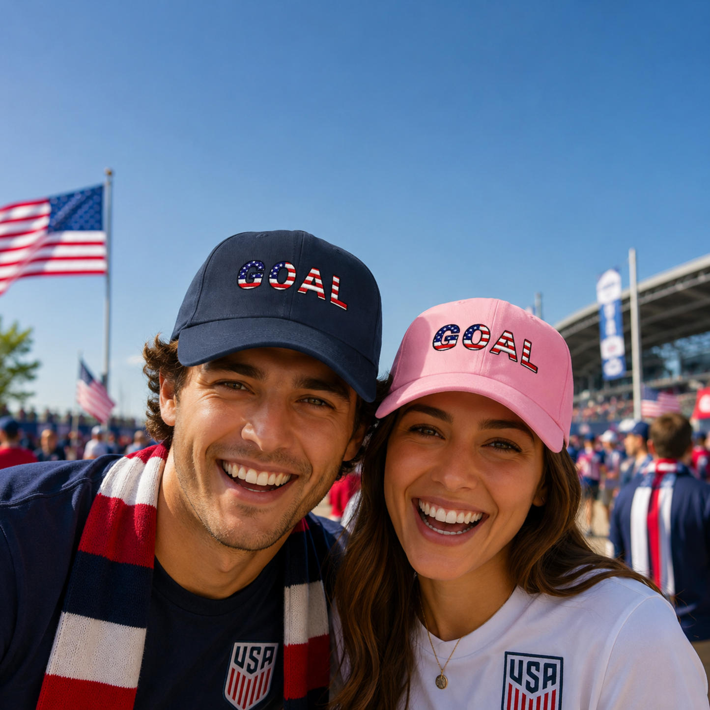 GOAL American Flag Embroidered Dad Hat, USA Soccer Fan Cap, Adjustable Cap