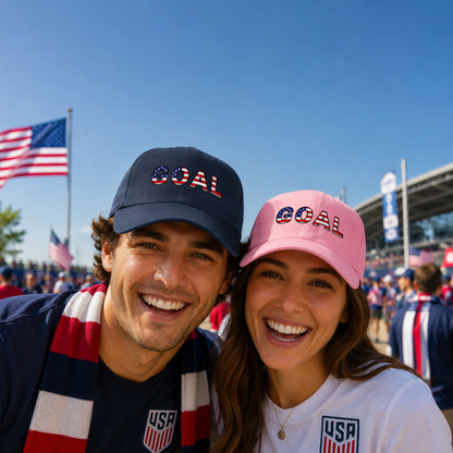 GOAL American Flag Embroidered Dad Hat, USA Soccer Fan Cap, Adjustable Cap