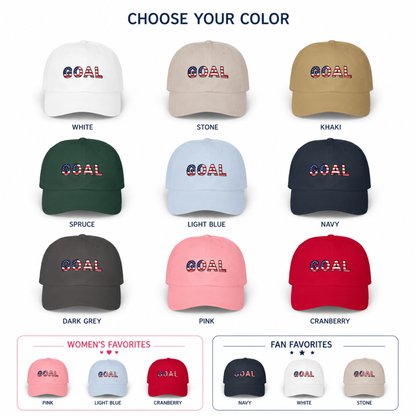 GOAL American Flag Embroidered Dad Hat, USA Soccer Fan Cap, Adjustable Cap