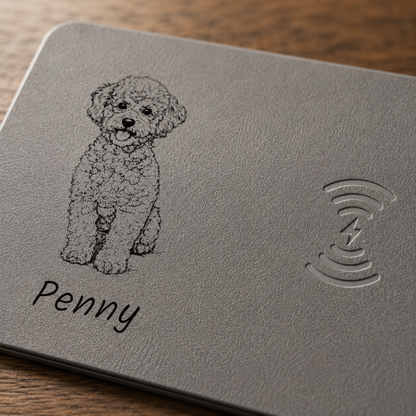 Custom Photo Bold Sketch Pet Portrait Pet Lovers - Personalized Leather Charging Mat - Size 10.2 x 7.5 inches