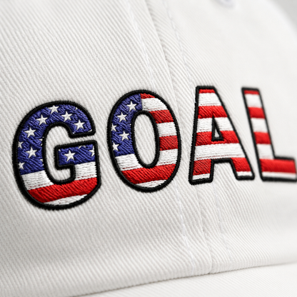 GOAL American Flag Embroidered Dad Hat, USA Soccer Fan Cap, Adjustable Cap