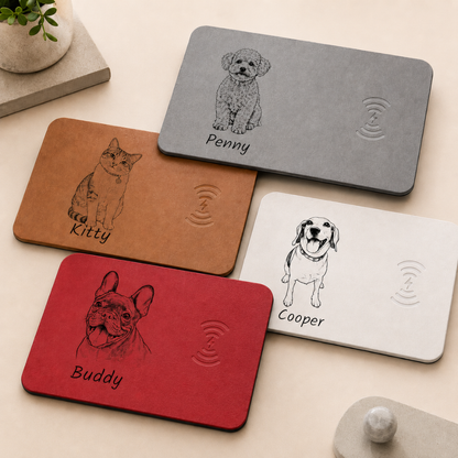 Custom Photo Bold Sketch Pet Portrait Pet Lovers - Personalized Leather Charging Mat - Size 10.2 x 7.5 inches
