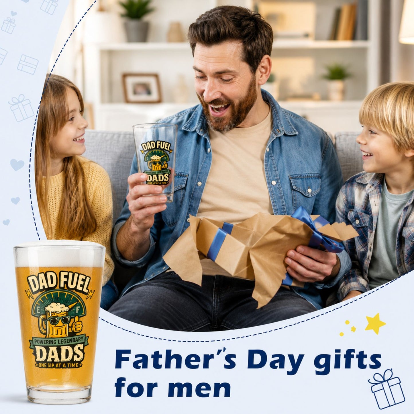 Dad Fuel Powering Legendary Dads Pint Glass, Funny Father's Day Gift, Cool Beer