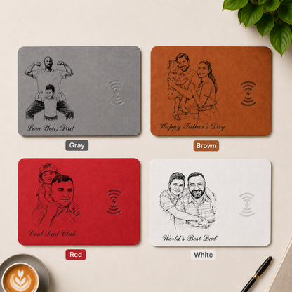 Father's Day Gifts, Custom Photo Pencil Sketch Best Dad Ever - Personalized Leather Charging Mat - Size 10.2 x 7.5 inches