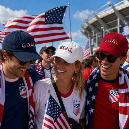 GOAL American Flag Embroidered Dad Hat, USA Soccer Fan Cap, Adjustable Cap